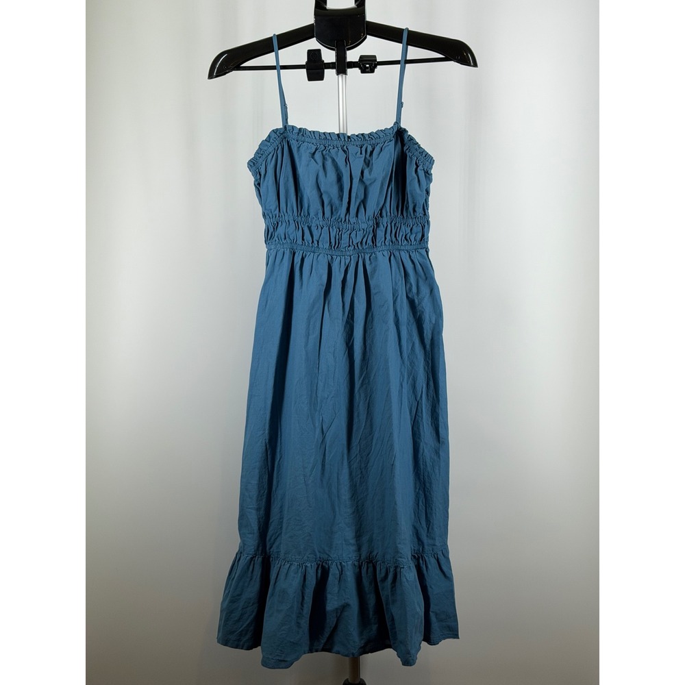 Dizzy‎ Lizzy Blue Cotton Smocked Midi Dress Womens Large Ruffle Hem Sleeveless
